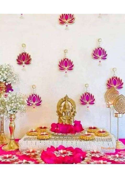 WAHHSON Lotus Wall Hanging Jhumka Diwali Home Temple Door Toran Decoration Decor Gifting Pack of 4(22 cm X 10 cm Pink)