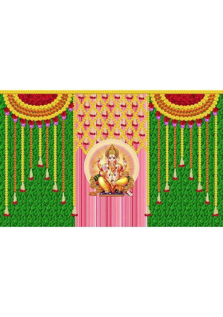 Netra Creation shree ganesh decoration multi rose rative Backdrop Curtains Altar Cloth(Pink Green) - Indya