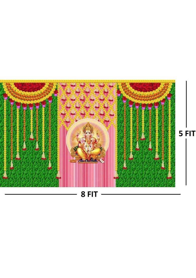 Netra Creation shree ganesh decoration multi rose rative Backdrop Curtains Altar Cloth(Pink Green) - Indya