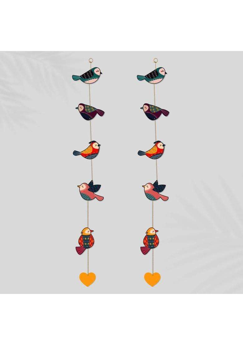 Home Delight Birds Hear Wooden Door Hanging Toran Wall Decor Home Decoration ItemsGift Items Pack of 2(104 cm X 11 cm Red Yellow Green) - Indya