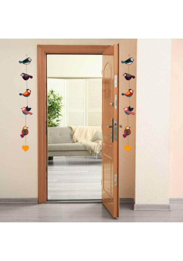Home Delight Birds Hear Wooden Door Hanging Toran Wall Decor Home Decoration ItemsGift Items Pack of 2(104 cm X 11 cm Red Yellow Green) - Indya