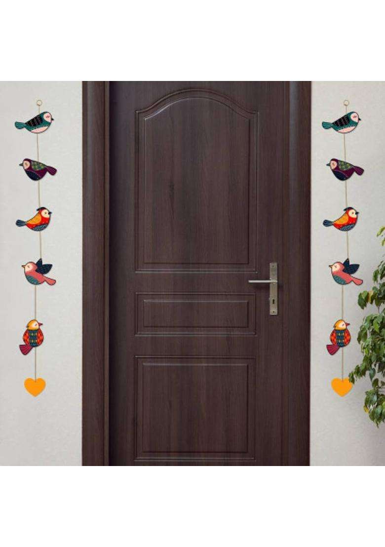 Home Delight Birds Hear Wooden Door Hanging Toran Wall Decor Home Decoration ItemsGift Items Pack of 2(104 cm X 11 cm Red Yellow Green) - Indya