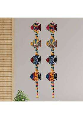 Home Delight Fish Beads Wooden Door Hanging Toran Wall Decor Home Decoration ItemsGift Items Pack of 2(104 cm X 11 cm Yellow Red Blue)