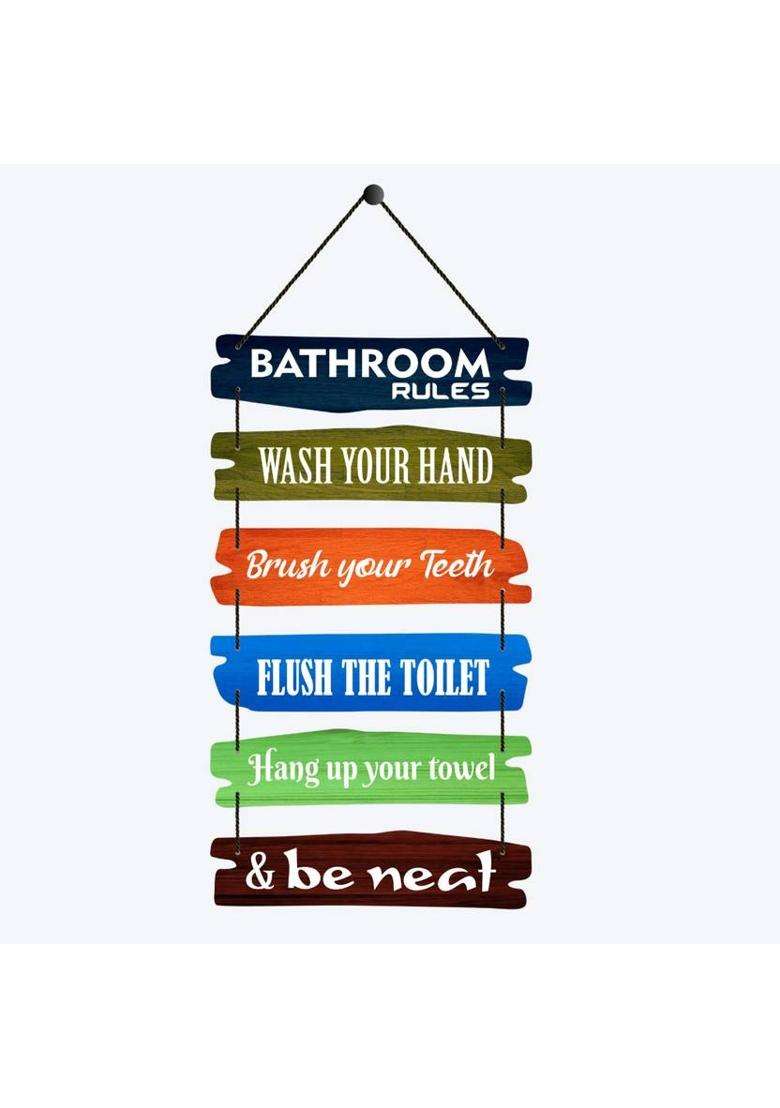 Home Delight Bathroom Rules Signs Wood Art Decor Wall Hanging Decoration Items(26 inch X 12 inch Multicolor) - Indya