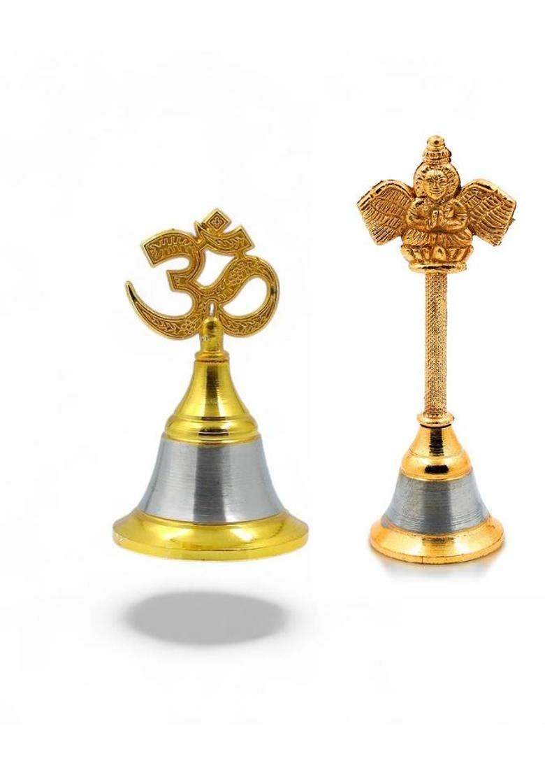 Divaura Set Of 2 OM And Garud Head Small Size Spiritual Prayer Bell for Mandir Puja Plastic Pooja Bell(Yellow Pack of 2) - Indya