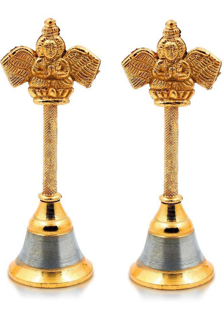 Divaura Set Of 2 Garud Head Small Size Spiritual Prayer Bell for Mandir & Puja Rituals Plastic Pooja Bell(Yellow Pack of 2) - Indya