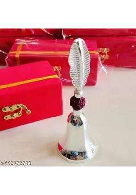 Artistic Den Silver Plated Puja Bell with Rudraksha Handle in Red Velvet Gift Box Brass Pooja Bell(Silver)