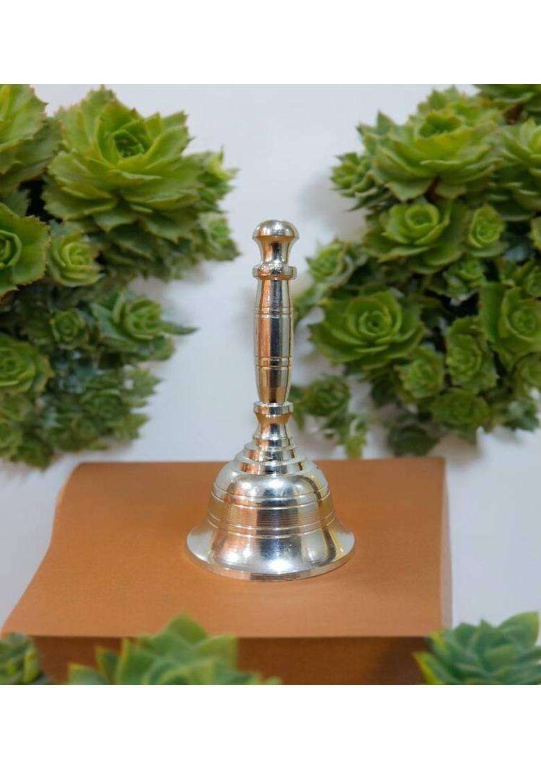 Artistic Den Silver Plated Puja Bell with Rudraksha Handle in Red Velvet Gift Box Brass Pooja Bell(Silver) - Indya