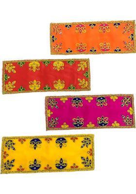 HEMDEV 3 8 Inch Embroidered Multicolor Silk Cloth for Pooja and God Idol Altar Cloth(Pack of 4)
