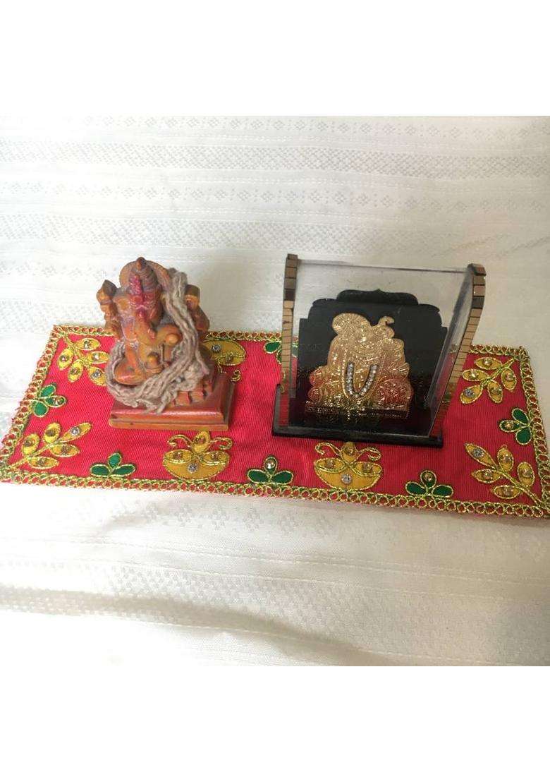 HEMDEV 3 8 Inch Embroidered Multicolor Silk Cloth for Pooja and God Idol Altar Cloth(Pack of 4) - Indya