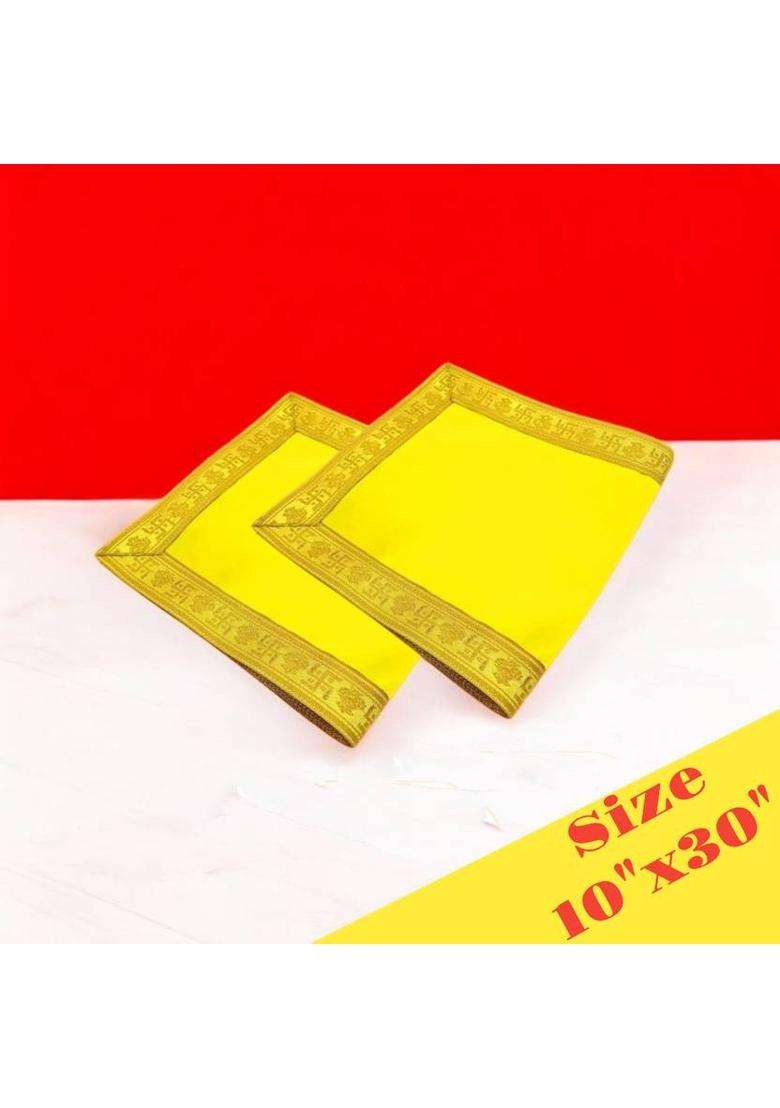 Tapoday ( 10 x 30 Inch )Yellow Velvet Pooja Aasan Cloth / Chowki Assan Kapda Altar Cloth(Pack of 2) - Indya