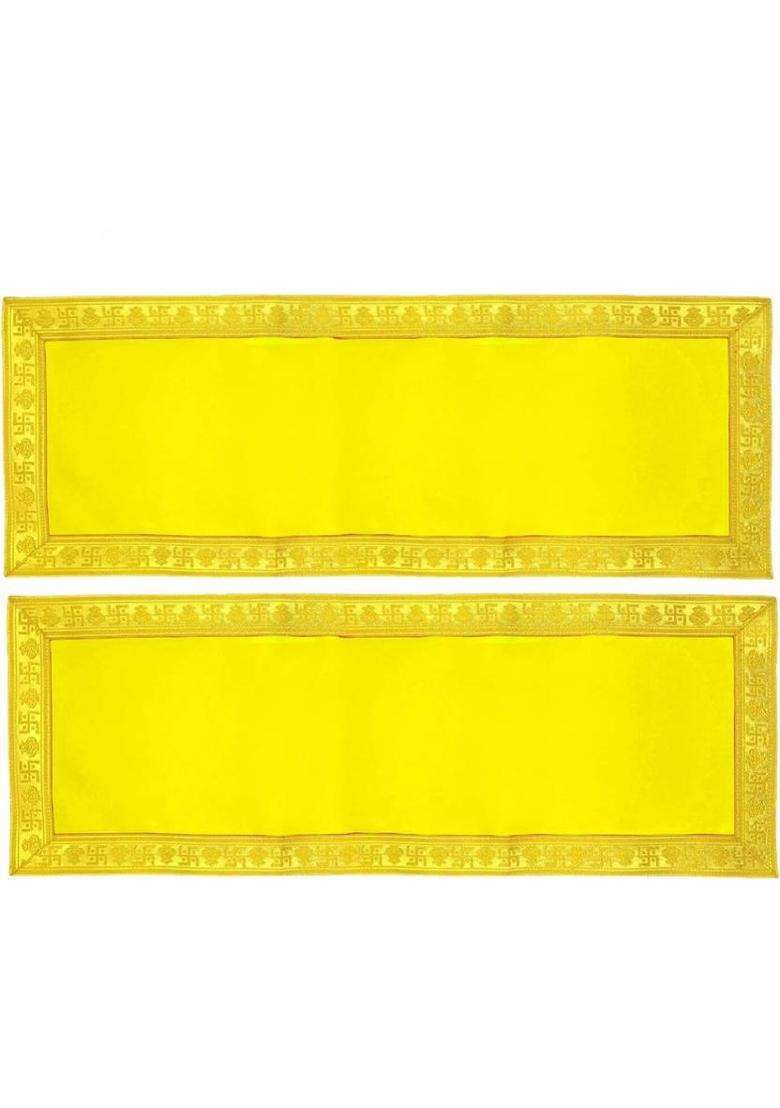 Tapoday ( 10 x 30 Inch )Yellow Velvet Pooja Aasan Cloth / Chowki Assan Kapda Altar Cloth(Pack of 2) - Indya