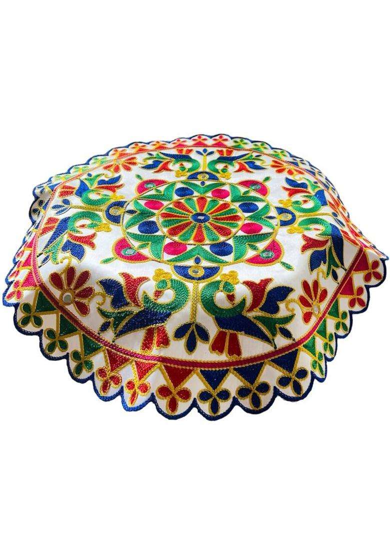 TORNORY Traditional Embroidery Round Pooja Thali Rumal Altar Cloth(Pack of 2) - Indya