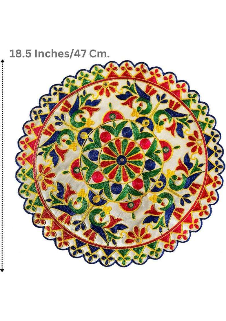 TORNORY Traditional Embroidery Round Pooja Thali Rumal Altar Cloth(Pack of 2) - Indya