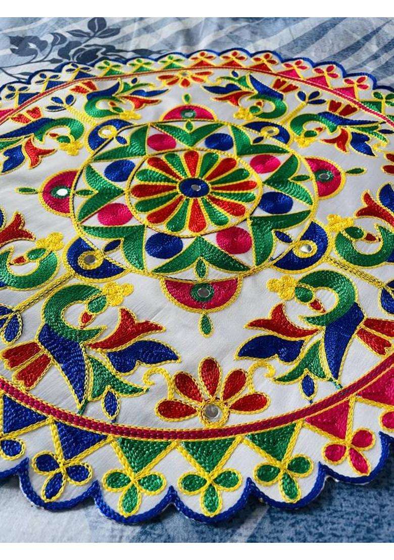 TORNORY Traditional Embroidery Round Pooja Thali Rumal Altar Cloth(Pack of 2) - Indya