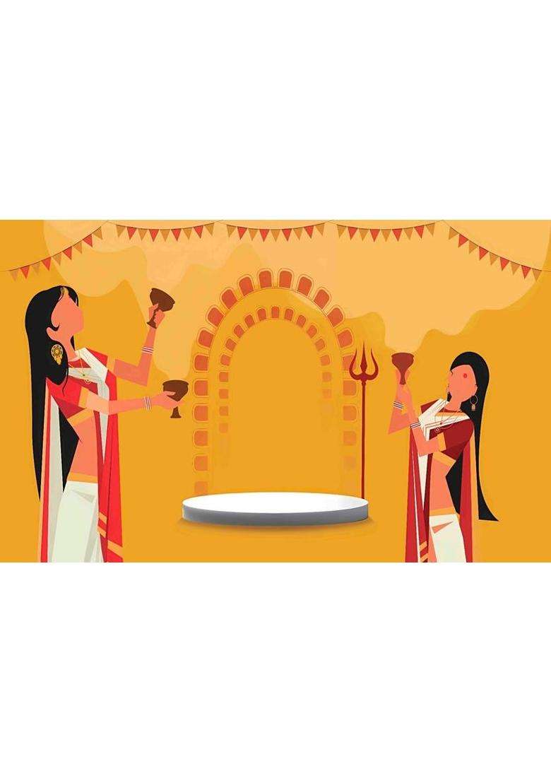 Avante Durga Puja Dhunuchi Dance Printed Backdrop Altar Cloth - Indya