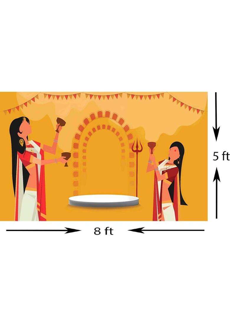 Avante Durga Puja Dhunuchi Dance Printed Backdrop Altar Cloth - Indya