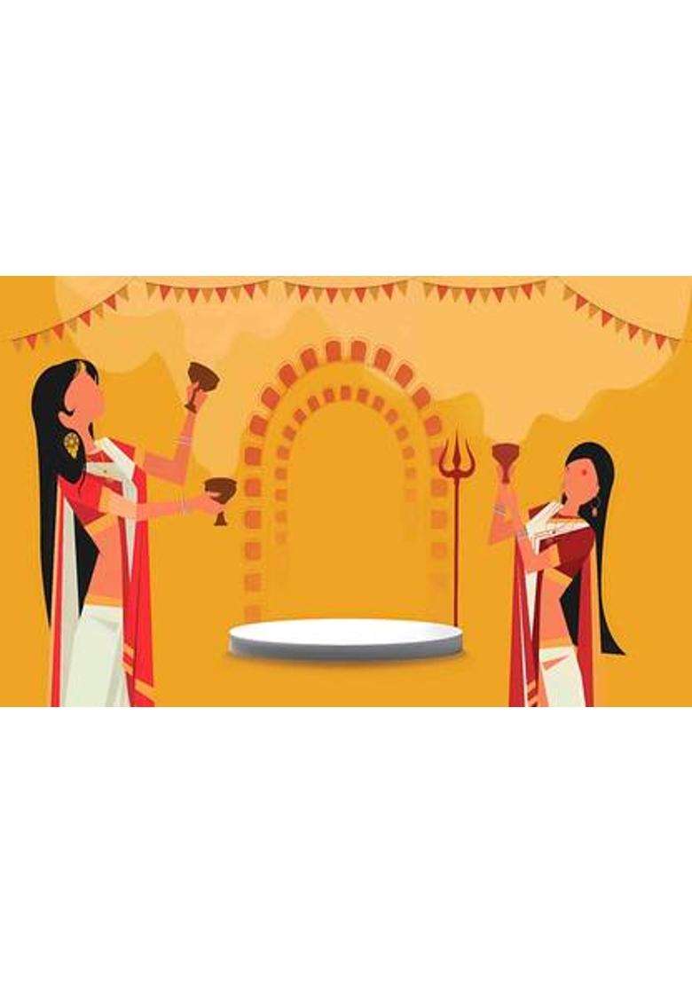 Avante Durga Puja Dhunuchi Dance Printed Backdrop Altar Cloth - Indya