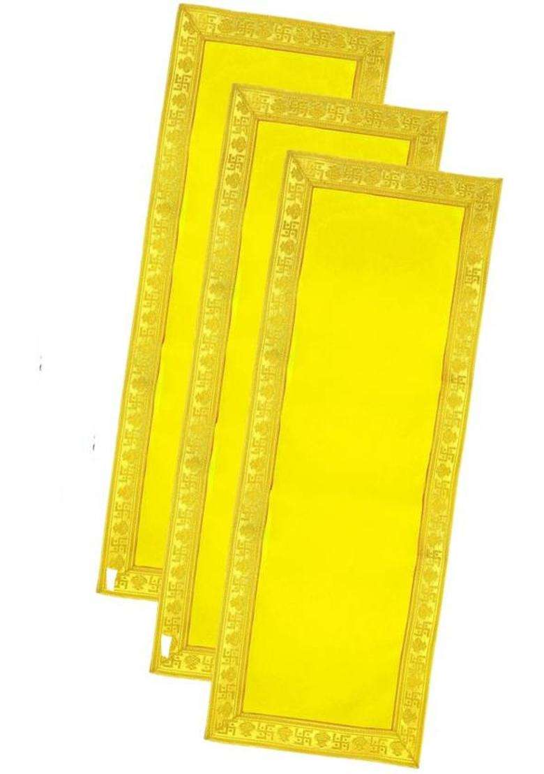 Tapoday ( 10 x 30 Inch )Yellow Velvet Pooja Aasan Cloth / Chowki Assan Kapda Altar Cloth(Pack of 3) - Indya