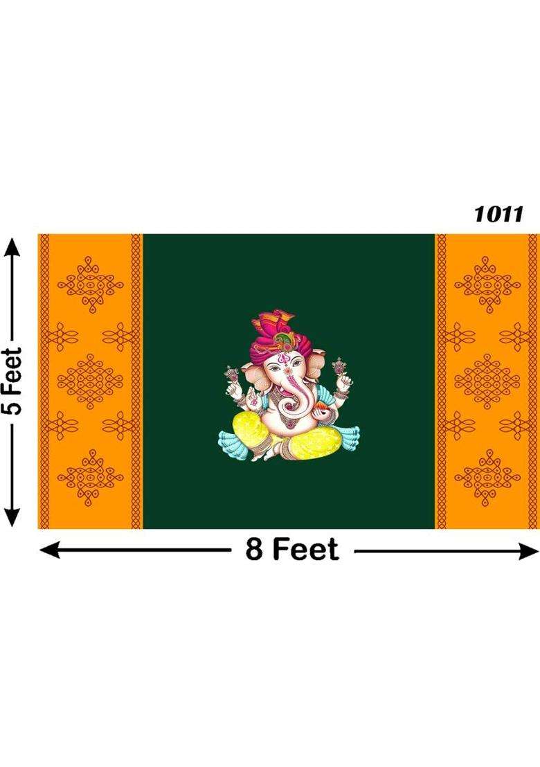 Ashvath Fashion Ganeshji backdrop for wedding /puja Decoration size 5Feet Height & 8Feet width Altar Cloth - Indya