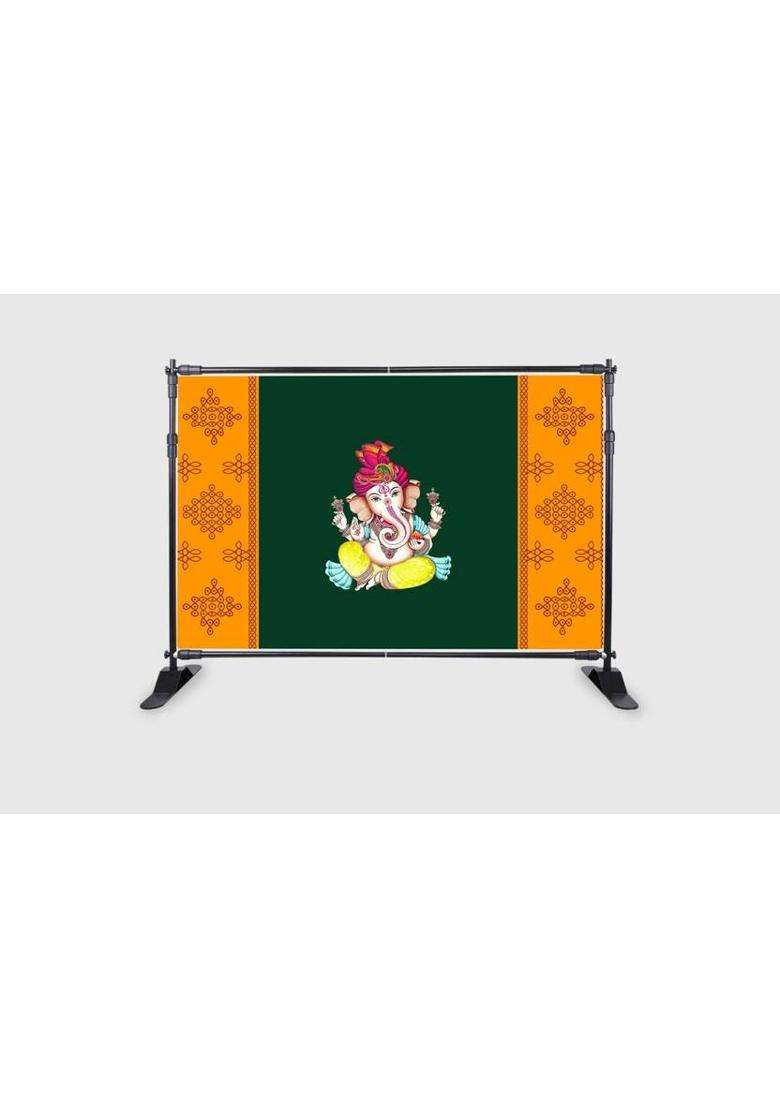 Ashvath Fashion Ganeshji backdrop for wedding /puja Decoration size 5Feet Height & 8Feet width Altar Cloth - Indya