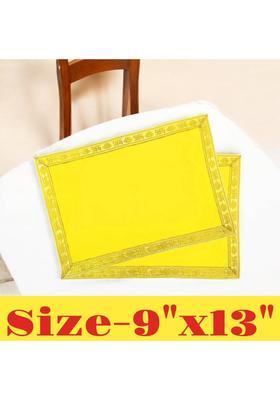 Tapoday ( 9 x 13 Inch )Yellow Velvet Pooja Aasan Cloth / Chowki Assan Kapda Altar Cloth(Pack of 2)