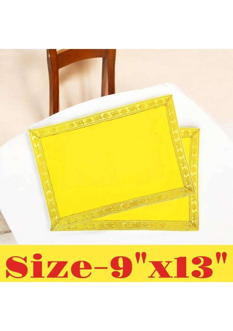 Tapoday ( 9 x 13 Inch )Yellow Velvet Pooja Aasan Cloth / Chowki Assan Kapda Altar Cloth(Pack of 2) - Indya