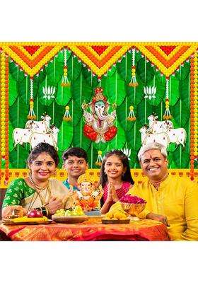Atix Festival Backdrop For Home Pooja Wedding Haldi Festival Decoration 5x8 ft Altar Cloth