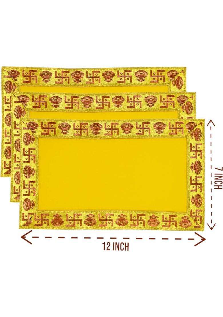 Tapoday ( 7 x 12 Inch ) Yellow Velvet Pooja Aasan Cloth / Chowki Assan Kapda Altar Cloth(Pack of 3) - Indya