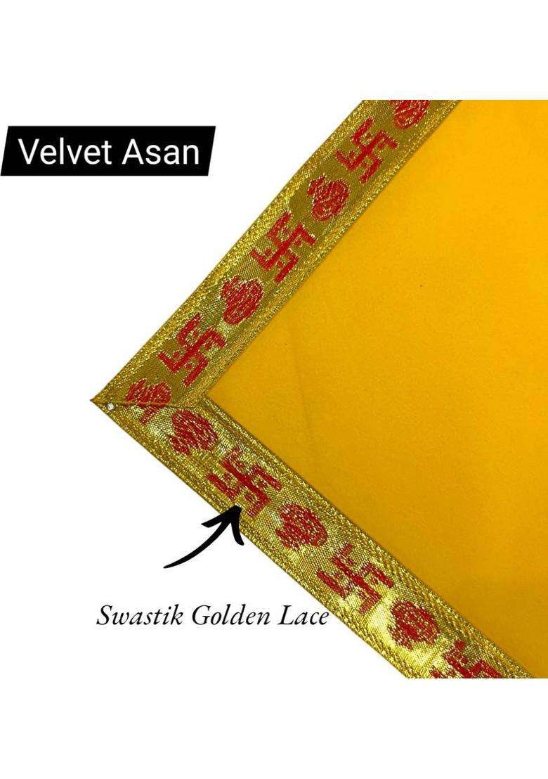Tapoday ( 7 x 12 Inch ) Yellow Velvet Pooja Aasan Cloth / Chowki Assan Kapda Altar Cloth(Pack of 3) - Indya
