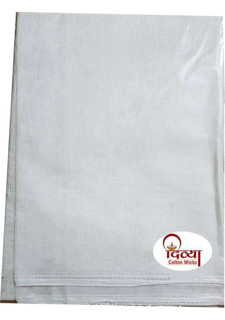 DIVYA Cotton Wicks Puja Cloth Cotton Cloth Aasan For Pooja or Mandir Cotton Altar For Puja Combo Pack 3 And 1 Packet Long Cotton Batti Free Color Red Yellow White Size 1 Meter Of Each Altar Cloth(Pack of 3) - Indya