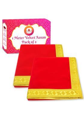Bhakti Lehar ( Size 1 Meter ) Big Large Size Plain Red Velvet Pooja Aasan Cloth / Chowki Aasan Kapda Mat for Puja Table / Velvet Altar Cloth for Home Puja Mandir and Temple Altar Cloth(Pack of 2)