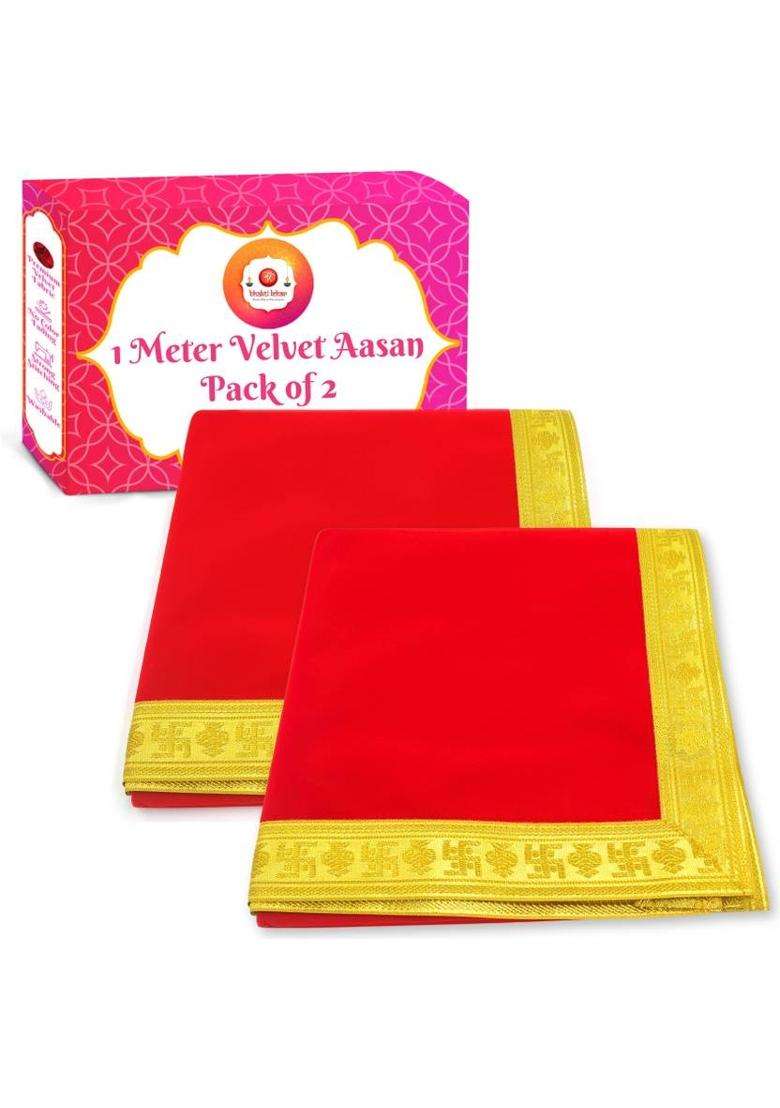 Bhakti Lehar ( Size 1 Meter ) Big Large Size Plain Red Velvet Pooja Aasan Cloth / Chowki Aasan Kapda Mat for Puja Table / Velvet Altar Cloth for Home Puja Mandir and Temple Altar Cloth(Pack of 2) - Indya