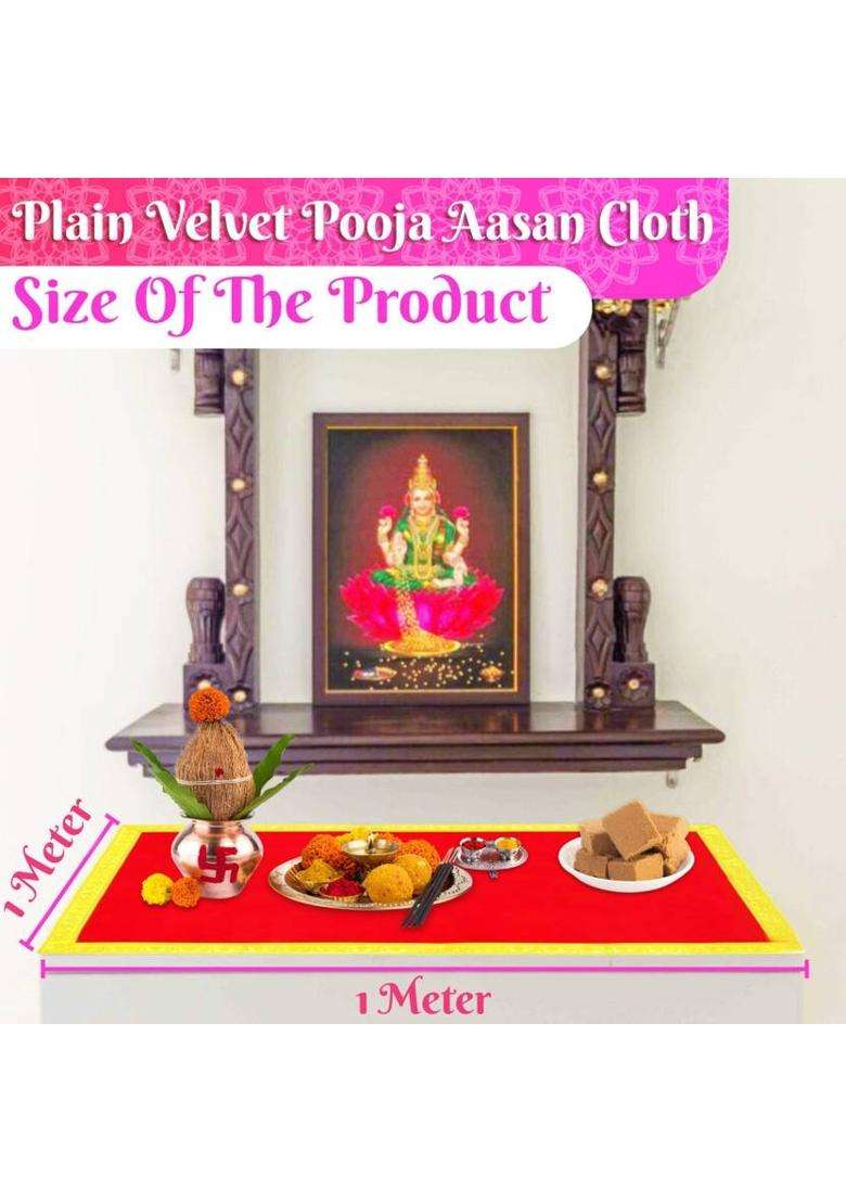 Bhakti Lehar ( Size 1 Meter ) Big Large Size Plain Red Velvet Pooja Aasan Cloth / Chowki Aasan Kapda Mat for Puja Table / Velvet Altar Cloth for Home Puja Mandir and Temple Altar Cloth(Pack of 2) - Indya