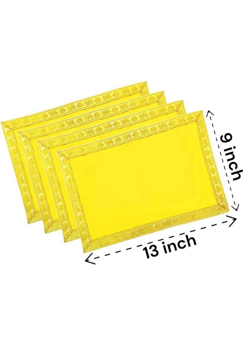 Tapoday ( 9 x 13 Inch )Yellow Velvet Pooja Aasan Cloth / Chowki Assan Kapda Altar Cloth(Pack of 4) - Indya