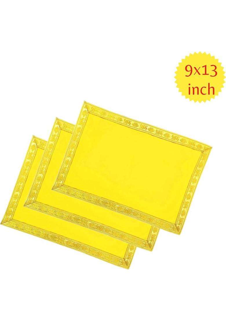 Tapoday ( 9 x 13 Inch )Yellow Velvet Pooja Aasan Cloth / Chowki Assan Kapda Altar Cloth(Pack of 3) - Indya