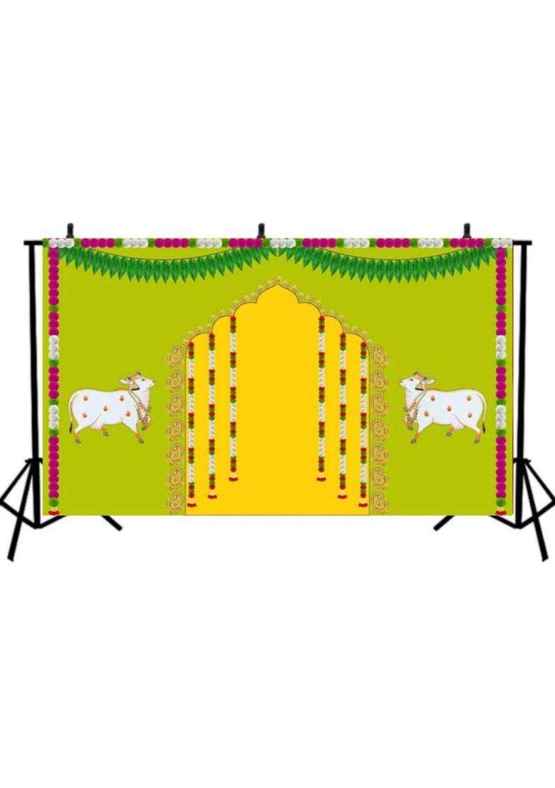 MANIFER Festive backdrop for home pooja backdrop decoration cloth Altar Cloth - Indya