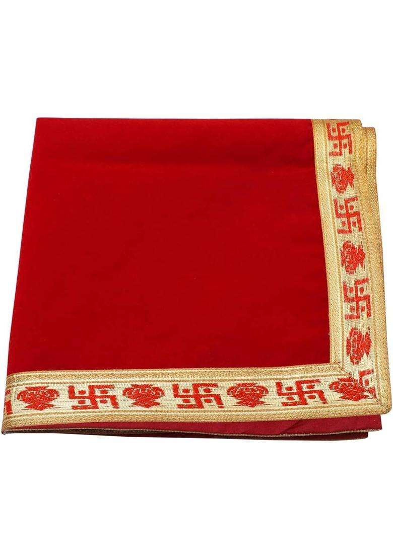 Tapoday (9 x 13 Inch) Red Velvet Cloth for Pooja and God Idol Velvet Asan Altar Cloth(Pack of 5) - Indya
