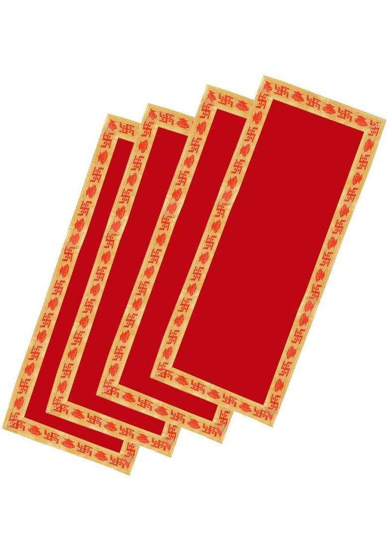 Tapoday ( 10 x 30 Inch ) Red Velvet Pooja Aasan Cloth / Chowki Assan Kapda Altar Cloth(Pack of 4) - Indya