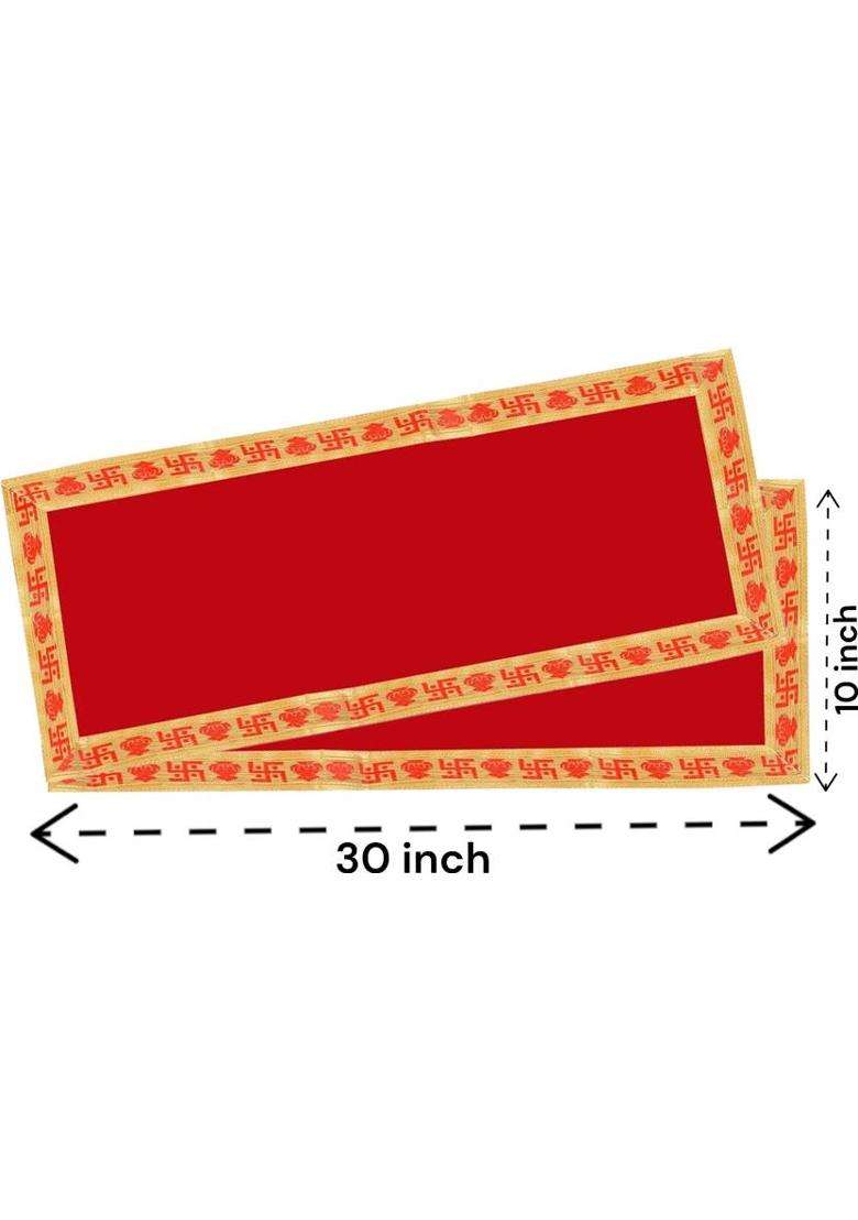 Tapoday ( 10 x 30 Inch ) Red Velvet Pooja Aasan Cloth / Chowki Assan Kapda Altar Cloth(Pack of 4) - Indya