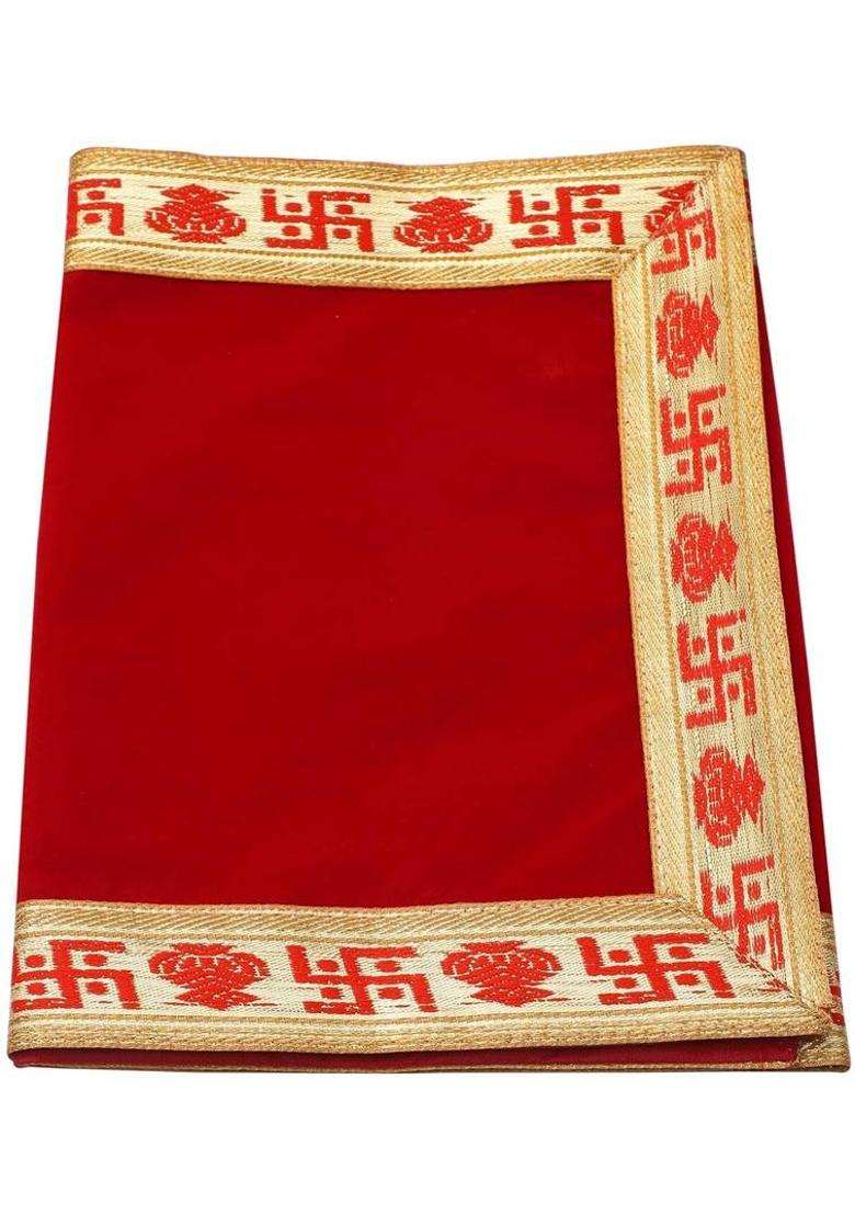 Tapoday ( 10 x 30 Inch ) Red Velvet Pooja Aasan Cloth / Chowki Assan Kapda Altar Cloth(Pack of 4) - Indya
