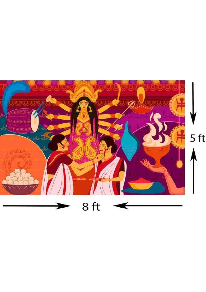 Avante Durga Puja Sindoor Khela Women Printed Backdrop Altar Cloth - Indya