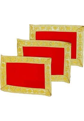 MSC MAA SHEETLA CREATIONS 85 Inch Embroidery Swastik Velvet Red Pooja Aasan Chowki Altar Cloth (Pack6) Altar Cloth(Pack of 6)