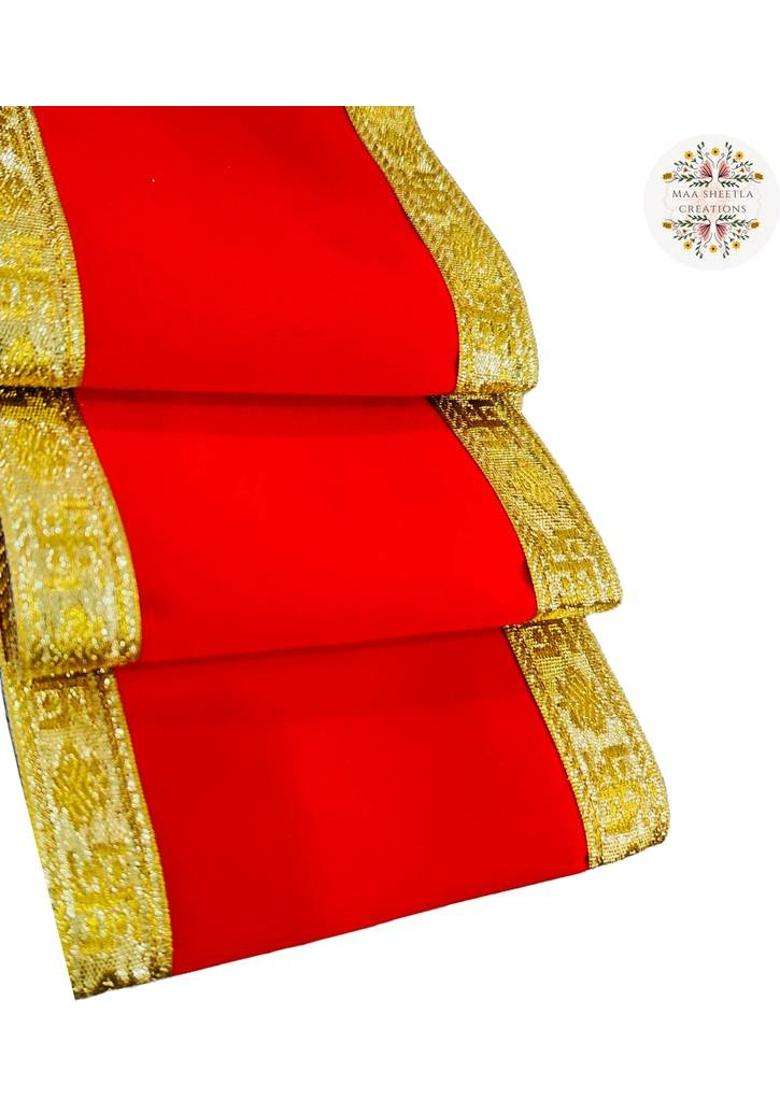 MSC MAA SHEETLA CREATIONS 85 Inch Embroidery Swastik Velvet Red Pooja Aasan Chowki Altar Cloth (Pack6) Altar Cloth(Pack of 6) - Indya