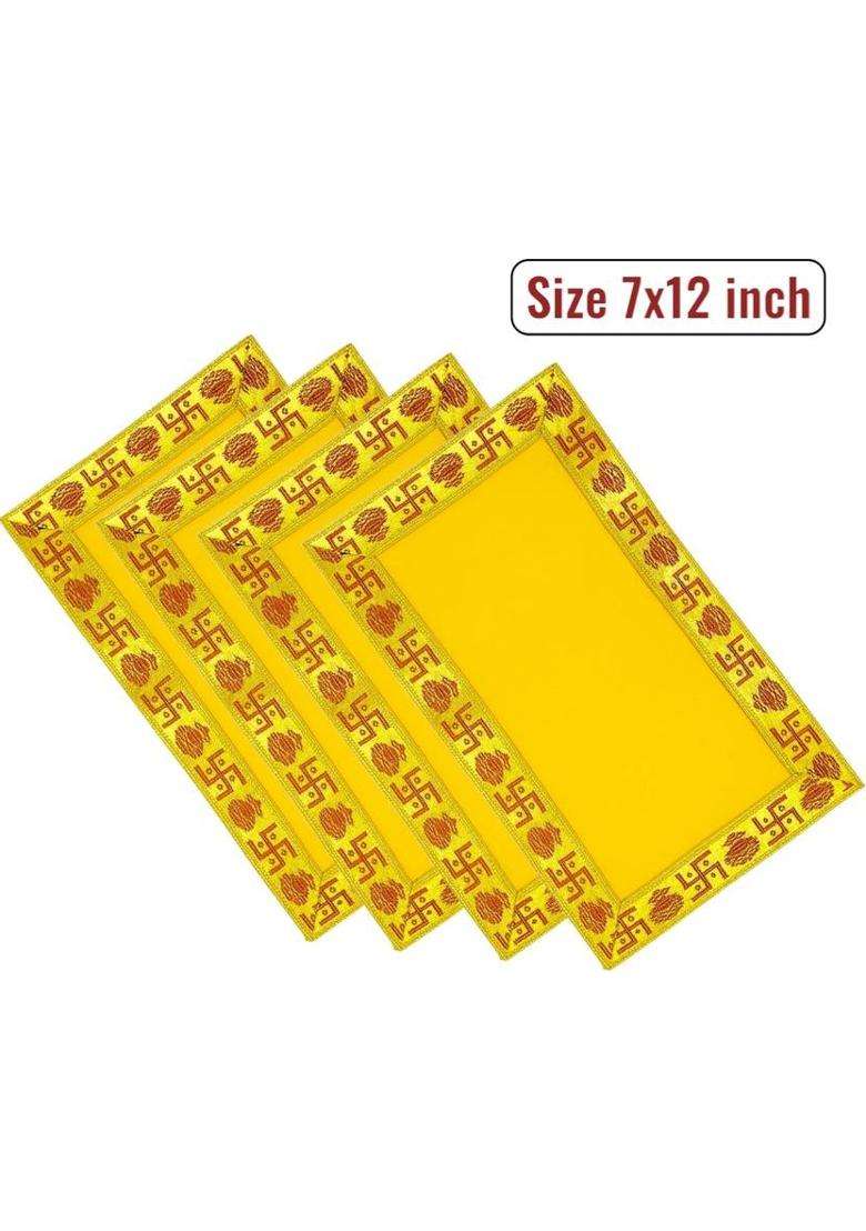 Tapoday ( 7 x 12 Inch ) Yellow Velvet Pooja Aasan Cloth / Chowki Assan Kapda Altar Cloth(Pack of 4) - Indya
