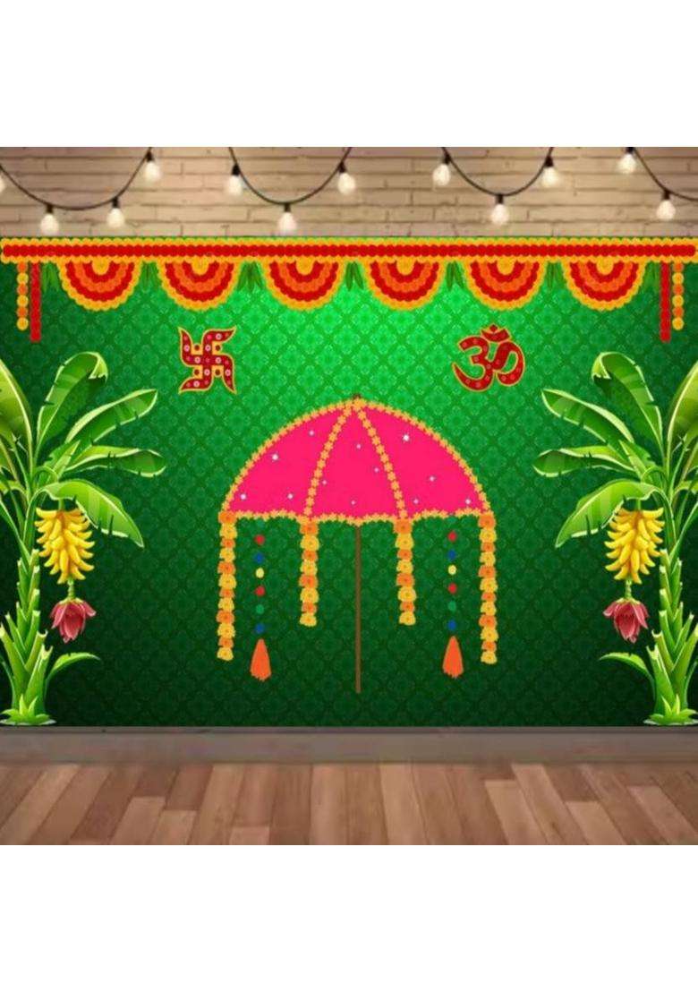 MANIFER Festive backdrop for home pooja backdrop decoration cloth Altar Cloth - Indya