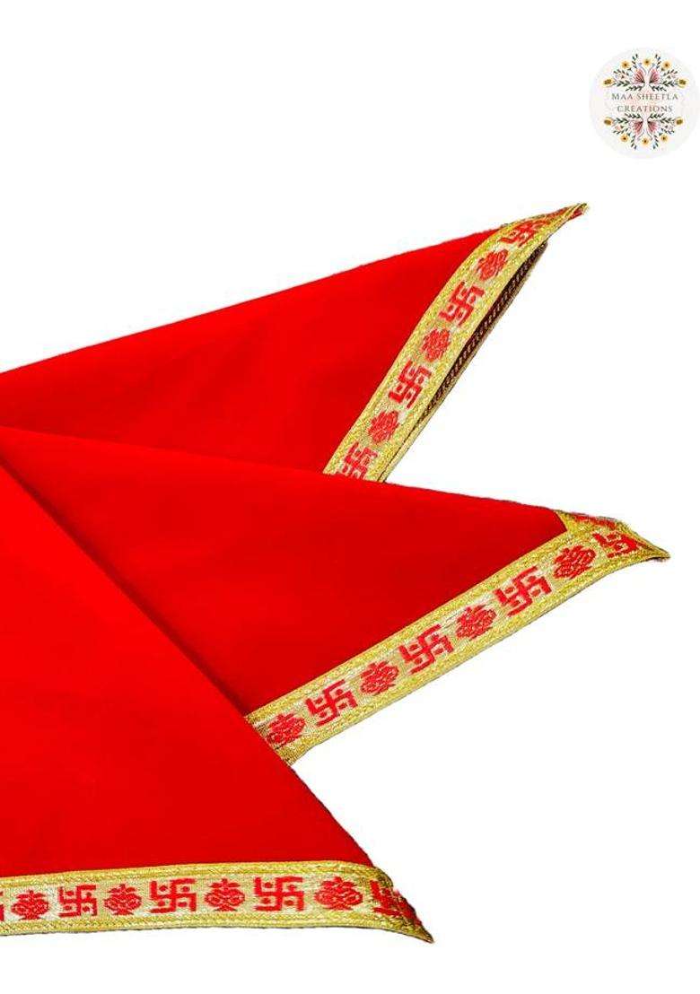 MSC MAA SHEETLA CREATIONS 1010 Inch Embroidery Swastik Velvet Red Pooja Aasan Chowki Altar Cloth (Pack6) Altar Cloth(Pack of 6) - Indya