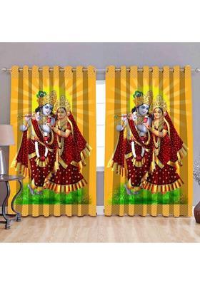 Mansi Texo Fab 152 cm (5 ft) Window Polyester Room Darkening Curtain (Pack Of 2)(Yellow Red Printed)