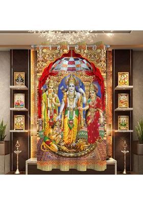 LOOMLYFE 275 cm (9 ft) Long Door Polyester Room Darkening Curtain Single Curtain(Red RamJi 3D Printed)