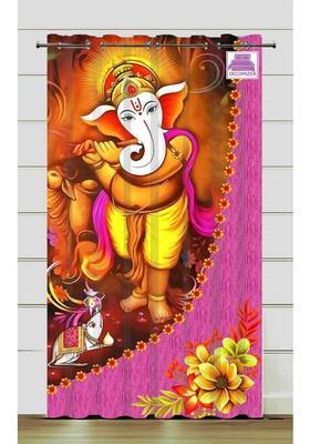 DECOMIZER 153 cm (5 ft) Window Polyester Room Darkening Curtain Single Curtain(Red GaneshaBansuri Printed)